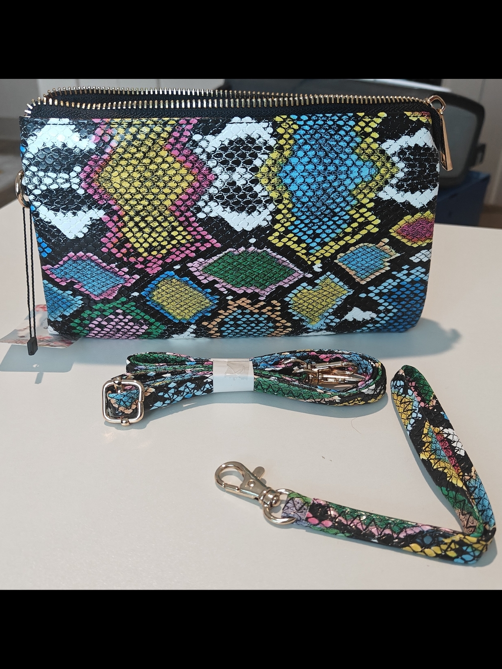 Brentano Multicolor Snake-Print Crossbody Clutch